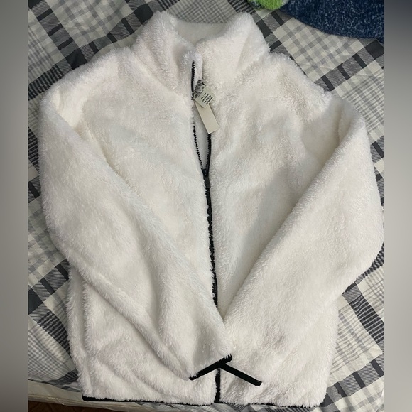 NWT VS-Pink White Fleece zip up jacket. - Picture 1 of 2